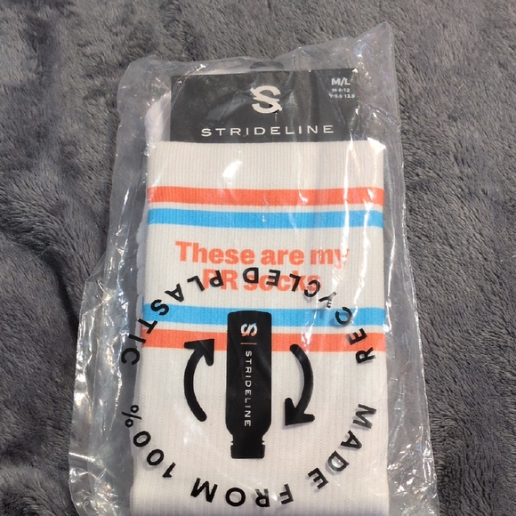 Strideline Other - OrangeTheory Strideline White Crew Socks with Orange & Blue Stripes